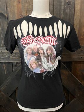 Aerosmith Cutout Band Tee XS Black Vintage Graphic Rocker Girl 80s 90s Grunge
